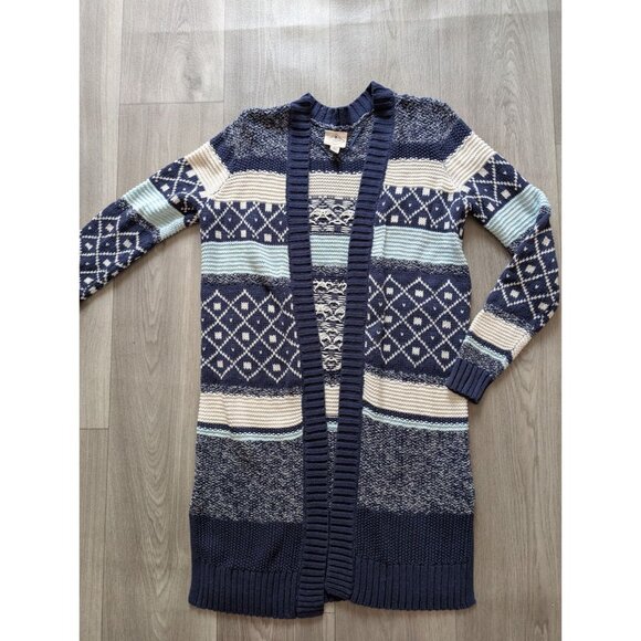 St Johns Bay Navy & Light Blue Nordic Open Front Duster Cardigan Sweater S - Picture 5 of 9